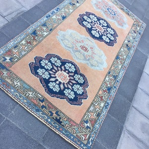 Turkish rug, Handmade rug, Vintage area rug, Bedroom rug, 3.7 x 7.7 ft Home Decor rug, Aztec rug, Boho rug, Kitchen rug, Oushak rug, MB1988