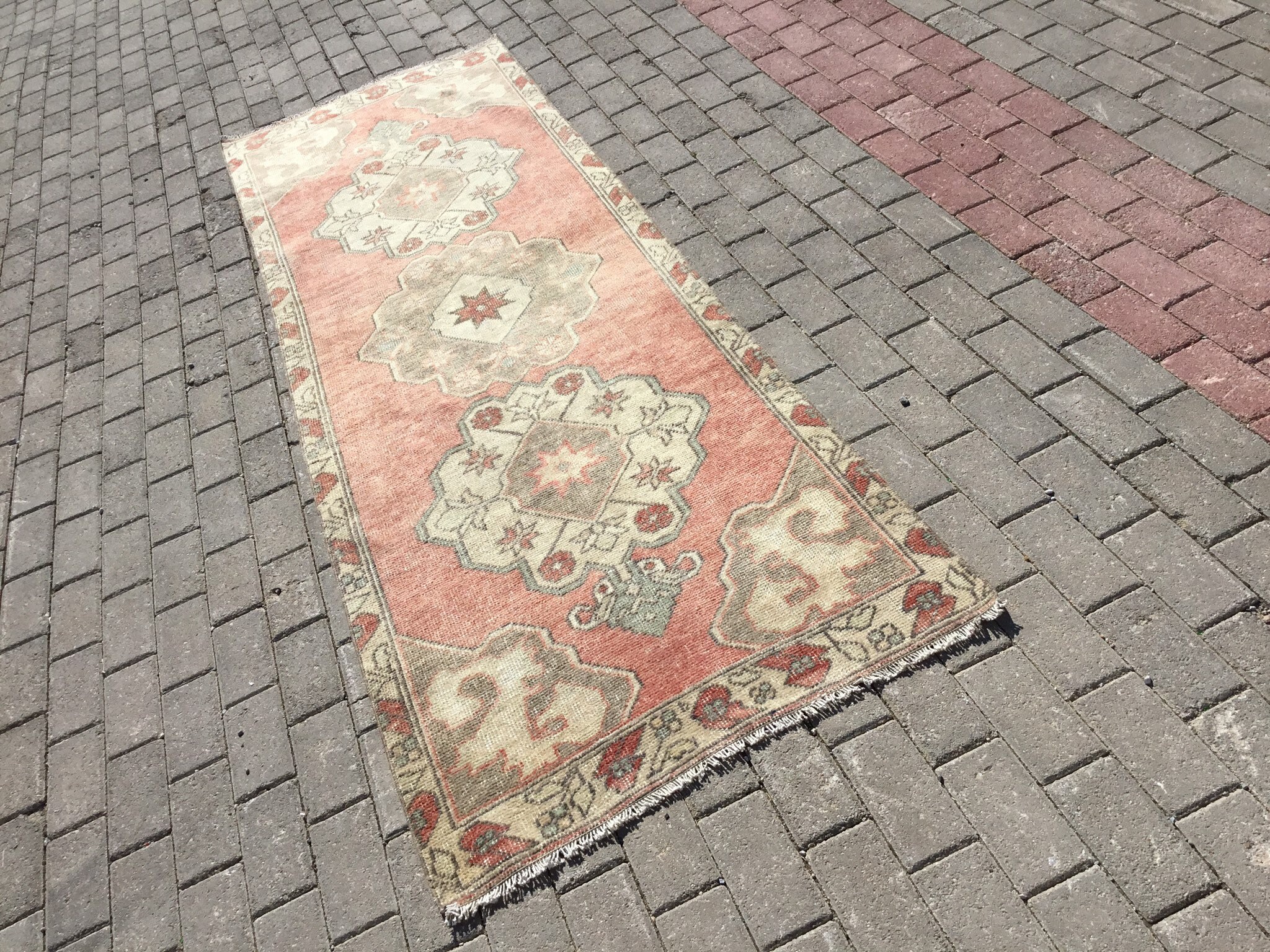 Pink runner rug / vintage hallway rug / oushak rug / wool rug Etsy