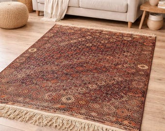 4.4x6.3 ft Vintage Turkish Kilim Rug Handmade Anatolian Flatweave Boho Living Room