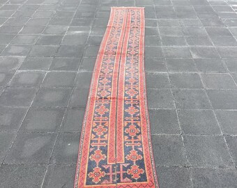 Vintage Turkish Runner Rug, Oushak Wool, Bohemian Decor (1.7 x 11.3 ft)