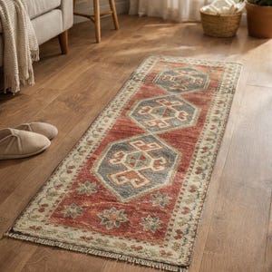 Vintage Turkish Mini Rug 1.6x3.6 ft – Handmade Distressed Oushak Runner, VB36