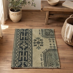 Tapete vintage patchwork mini feito à mão em estilo turco Oushak, 2,2 x 2,3 pés, VB80