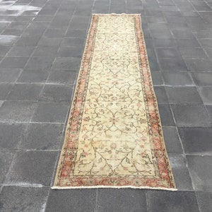 3x11 Runner Rug- Vintage Rug-Turkish Rug-3x11 Oushak Rug-Natural Runner-Turkish Runner-Vintage Runner-Oushak Runner-Hallway Runner Rug- 3142