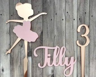 Personalised Ballerina cake topper with name and age