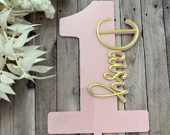One cake topper girl, 1 Cake topper girl, First birthday cake decor, 1st birthday cake topper, Custom Name is one topper, Pink cake topper