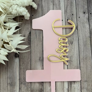 One cake topper girl, 1 Cake topper girl, First birthday cake decor, 1st birthday cake topper, Custom Name is one topper, Pink cake topper