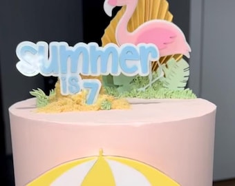 Hawaiian Cake Topper Set - Flamingo & Summer Flower Decorations For Birthday Cakes - View #10