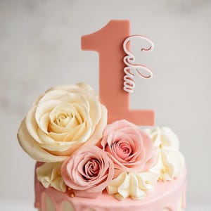 One cake topper girl, 1 Cake topper girl, First birthday cake decor, 1st birthday cake topper, Custom Name is one topper, Pink cake topper