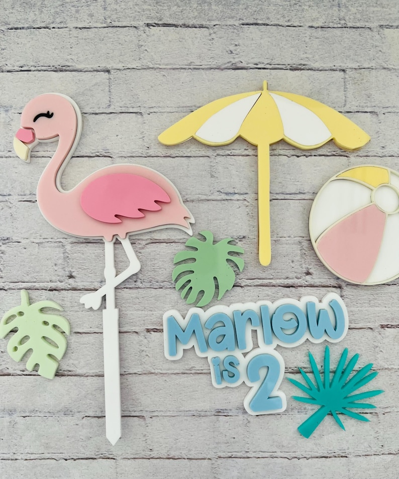 Pool Party Cake Topper, Summer Theme Topper, Flamingo Party, Beach ...