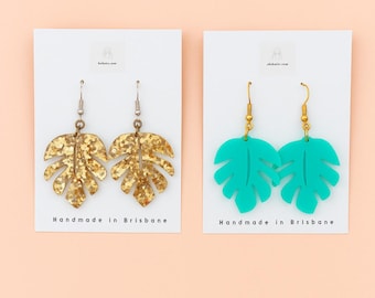 Monstera Leaf Earrings, Handmade Statement Earrings, Gift for Her