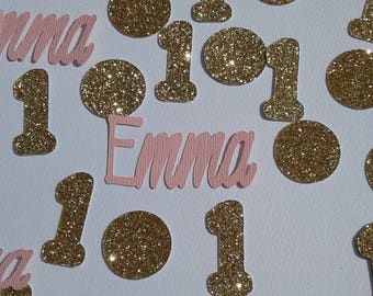 First birthday girl, Pink and gold party, Name confetti, Party decorations Childrens party, Personalized confetti, Custom confetti, confetti