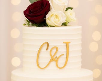 Custom Monogram Wedding Cake Topper: Gold Acrylic Initials