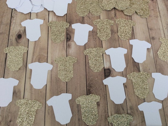 Baby Shower Confetti White And Gold Baby Shower Gender Etsy