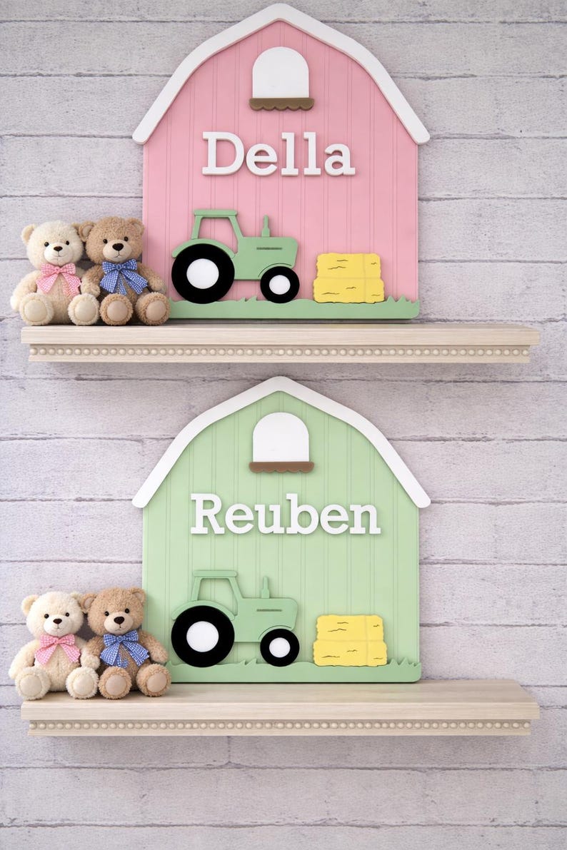 Personalised Barn Name Sign With Tractor, Baby Boy Name Sign, Farmhouse ...
