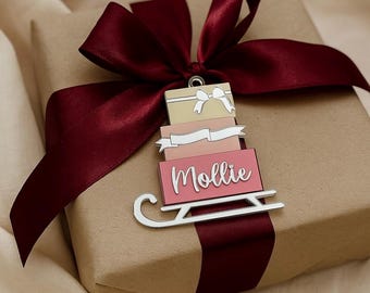 Personalised Christmas Sled ornament, Family name or Individual Gift tag, Custom acrylic decoration, Tree Bauble, Christmas Gift