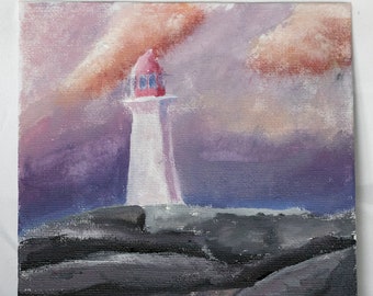 Sonnenuntergang Leuchtturm Spiegelung - Acrylgemälde Original