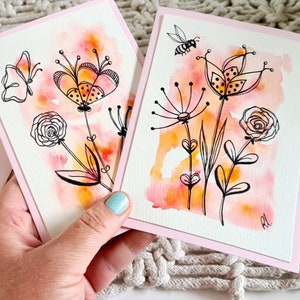 Handmade Cards, floral watercolour pretty card designs, blank cards, set 2