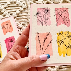 Set aquarelkaarten, goede sfeer, schattige roze kaarten, aquarel, blanco wenskaarten, roze kaarten met enveloppen, roze cadeaubonnen x 2