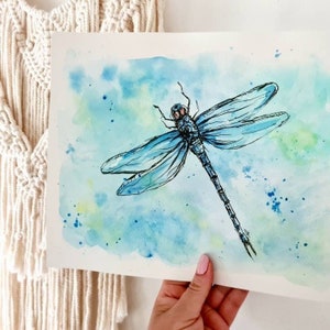 Watercolour dragonfly, art print, instant download, dragonfly, dragonfly print, pen and ink,  handmade, dragonfly art, mystical art