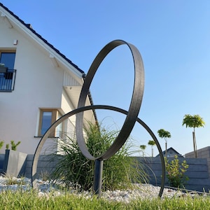 Escultura de aro de acero para exteriores, escultura de jardín, anillos de metal para jardín, regalo de decoración floral, acero crudo