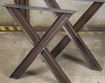 Metal Table Legs,  X-Shaped I-Beam Steel Desk Legs,  Industrial Style Powder Coated Table Legs, Bench Legs, Coffee Table Legs,  SET of 2,