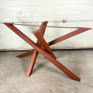 Modern Metal Dining Table Base, Copper Structure Powder Coated Cross Table Base, Steel Table Legs With Additional Support, Base For Wood Top