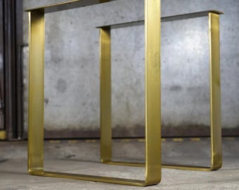 Gold Dining Table Legs, U-shaped Table Legs With Bent Corners,  Modern Metal Table Legs, Flat Steel Table Legs, Metal Desk Legs, Set of 2
