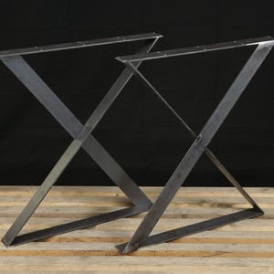 Steel Table Legs, X Style Legs, Flat Steel Legs, Dining Table Legs, Desk Legs, Metal Table Legs Powder Coated SET of 2, IN STOCK