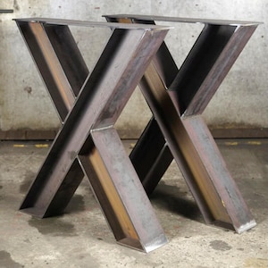 I-Beam Metal Table Legs, Heavy Duty Industrial Table legs,  X-shaped 4&quot;x4&quot; I-Beam Desk Legs, Farmhouse Style Legs for Solid Wood, SET of 2