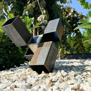 Modern Geometric Yard Art, Garden Geometric Rusty Metal Sculpture, Garden Decor Contemporary, Steel Garden Ornaments, Raw Steel