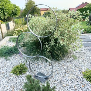 57&quot; Tall Rings Shape Outdoor Art, Contemporary Steel Yard Ornament, House Outside Entry Sculpture, , Outdoor Art For Garden Decor, Raw Steel