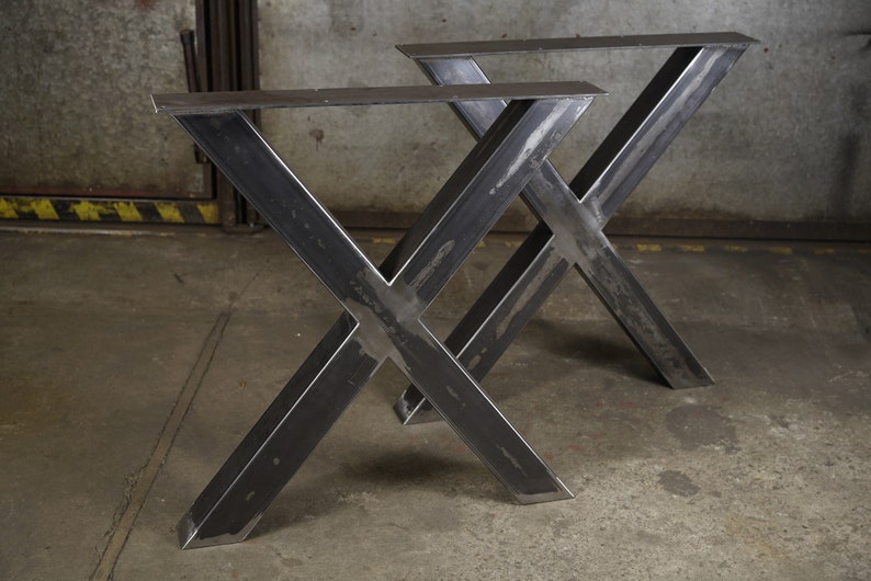 Patas de mesa de comedor de metal. Patas de mesa de acero resistente juego de 2 patas, patas de banco, patas de escritorio de hierro. Industrial, forma de X, EN STOCK imagen 2