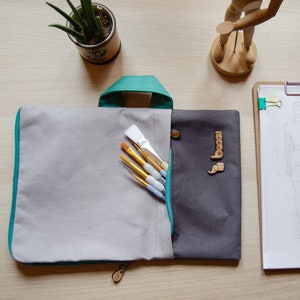 Organizador A4 . Caso de carpeta . Papper de tela, estuche para tabletas. Portafolio Caso con asa . Cierre con cremallera y bolsillo exterior.