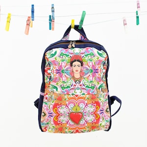Frida Kahlo. Sac à dos mexicain. Grand sac à dos en toile colorée.