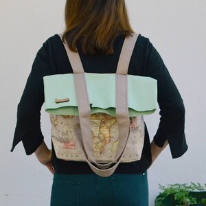Vegan World Map Print Rucksack wandelbar zu Tragetasche oder Einkaufstasche . Ideal für für auf Reisen oder Urlaub. Reißverschluss .