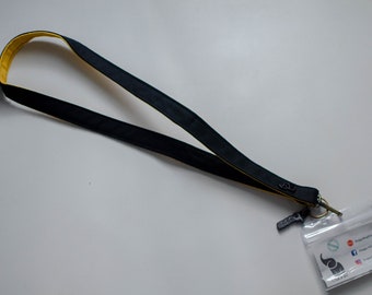 Lanyard for keys. Black & yellow lanyard. Bossy lanyard and id.