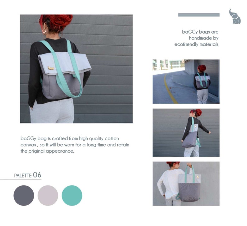 Womens canvas backpack convertible to tote bag or Shopping bag . Vegan Handmade sac. Minimal Travel rucksack. image 7