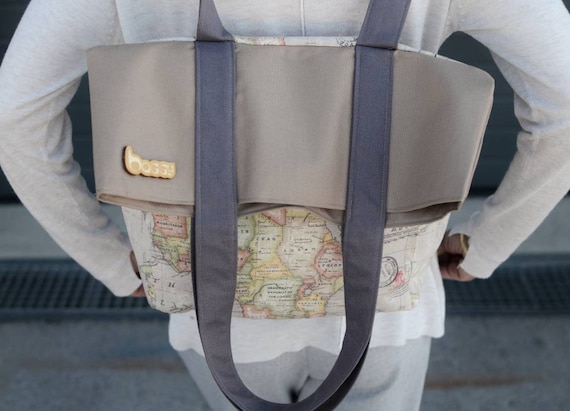 Convertible Tote Bag to Backpack With Map Print. Vegan  display picture 2