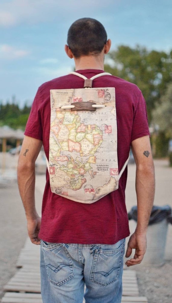 Unisex Vintage Backpack With Handcrafted Wooden Details - Etsy display picture 2