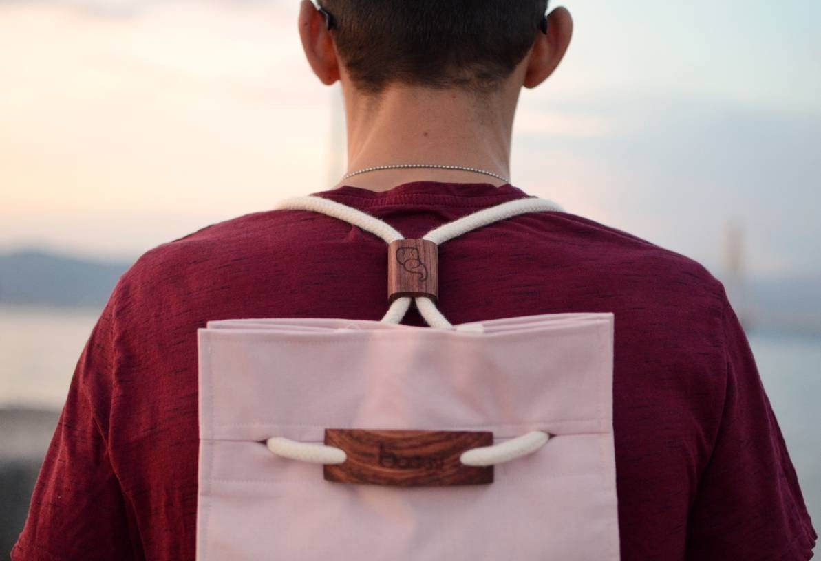 Pink Canvas Pitcher Rucksack . Vegan Convertible Crossbody Bag 