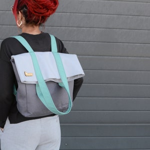 Womens canvas backpack convertible to tote bag or Shopping bag . Vegan Handmade sac. Minimal Travel rucksack. image 3