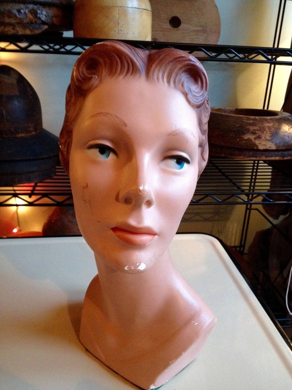 店舗用品 Old Head Mannequin. Vintage Mannequin Head, Hat Display, 1940s, Millinery - Etsy
