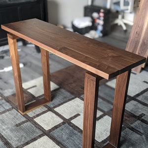 Simple Modern Black Walnut Hallway Table, Floating Top Console Table, Handmade Solid Wood Entry Table, Square Leg