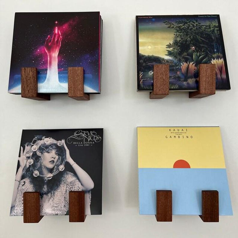 Handmade Record Holder Wall Mount | Minimalist Floating Record Shelf | Now Playing Album Display | Solid Walnut, Maple, Mahogany image 2