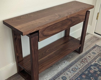 Svala Console - Handmade Black Walnut Console Table - Modern Floating Top with Drawer & Shelf