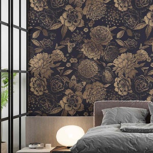 Vintage flowers mural wallpaper Extra large wall mural Floral big flower blossom peel and stick Boho floral wall mural Victorian Wallpaper