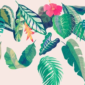 Tropical Monstera leaf wall decor sticker Nature garden decals Floral watercolor flower peel and stick for living room Banana Leaf decal