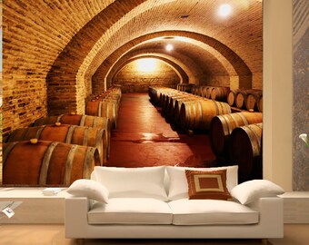 Vaults in the wine cellar wall mural Interior wine cellar removable wallpaper Wall decor castle wine cellar Self-adhesive Large Wallpaper