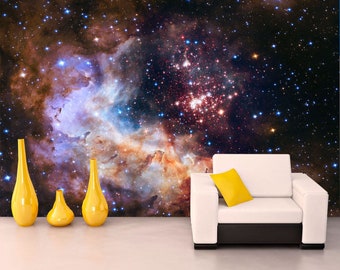 Space Wall mural for living room Blue Gas Nebula removable wallpaper Galaxy Self-adhesive Large Wallpaper Starry sky wall art decor