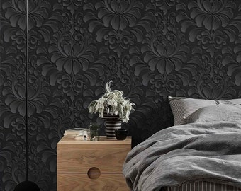 Vintage Gray baroque Removable self-adhesive Damask Wallpaper Peel and Stick Victorian Wallpaper Grunge Murals wall art  Dark Antique